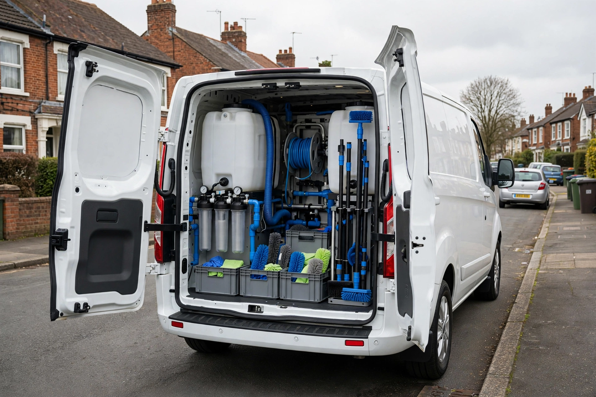 White van with pure water window cleaning system Stoke